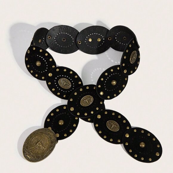 Black Boho Women's Heart Patchwork Belt - Picture 4 of 5